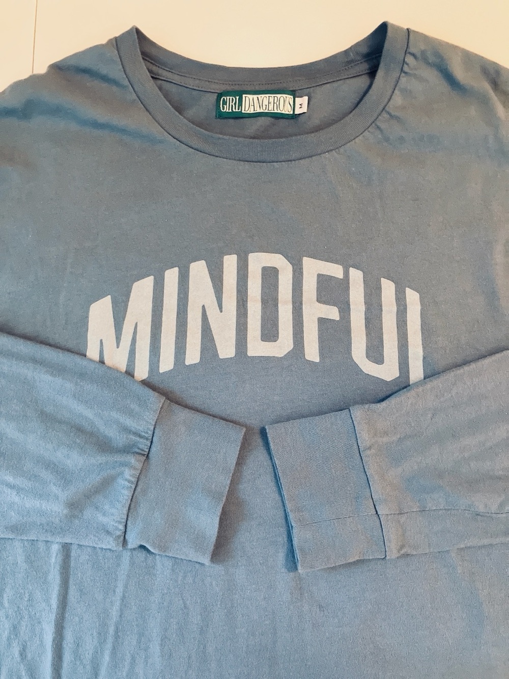 Girl Dangerous Blue Longsleeve Tshirt Mindful Varsity Striped Oversized ($65) - Picture 6 of 9